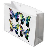 Aqua, Rosa und Gelb - Elegante Schmetterlinge Große Geschenktüte (Rückseite Schrägansicht)