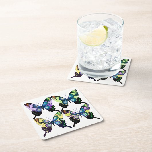 Aqua, Rosa und Gelb - Elegante Schmetterlinge Rechteckiger Pappuntersetzer (Vor Ort)