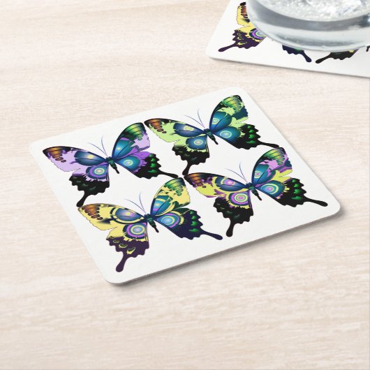 Aqua, Rosa und Gelb - Elegante Schmetterlinge Rechteckiger Pappuntersetzer (angewinkelt)