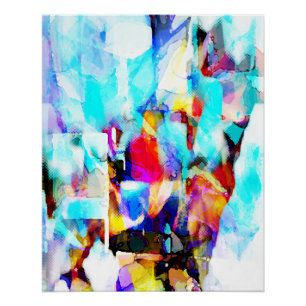 Aqua Rose Blue Yellow Paint Splash Art Design Poster