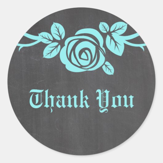 Aqua Rose Chalkboard Danke Stickers (Vorderseite)