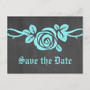 Aqua Rose Chalkboard Save the Date Postkarte