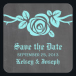 Aqua Rose Chalkboard Save the Date Stickers<br><div class="desc">Süßes und hübsches Rose Chalkboard Save the Date Aufkleber in Türkis mit einem Single schöne Rose auf einem Wein auf einem Kalkboard Aussehen Hintergrund. Dieses elegante Design eignet sich perfekt für die Ankündigung Ihrer Hochzeit im Frühjahr oder Sommer. Einfach zu anpassen, fügen Sie einfach Ihre Hochzeitsdetails in den Textfeldern zur...</div>