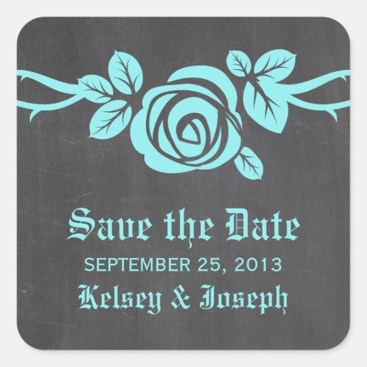 Aqua Rose Chalkboard Save the Date Stickers (Vorderseite)