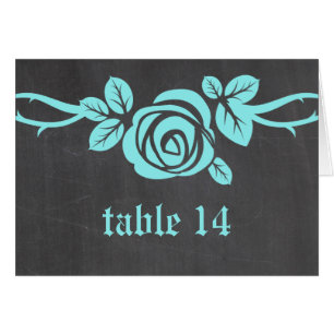 Aqua Rose Chalkboard Tischnummer Card