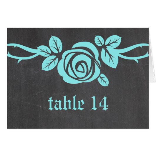 Aqua Rose Chalkboard Tischnummer Card (Vorderseite (Horizontal))