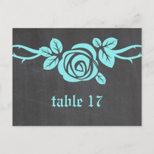 Aqua Rose Chalkboard Tischnummer Postkarte