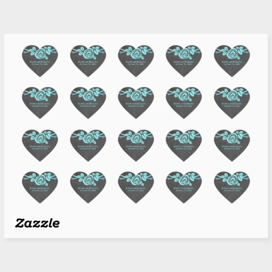 Aqua Rose Chalkboard Wedding Stickers (Blatt)