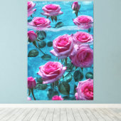 Aqua Rose Gestrickte Canvas Print Leinwanddruck (Insitu (Holzboden))