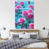 Aqua Rose Gestrickte Canvas Print Leinwanddruck (Insitu (Schlafzimmer))