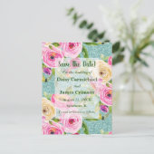 Aqua-Rose Glitzer Save the Date Postkarte (Stehend Vorderseite)