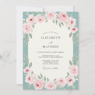 Aqua-Rosé-Hochzeit Einladung