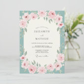 Aqua-Rosé-Hochzeit Einladung (Stehend Vorderseite)