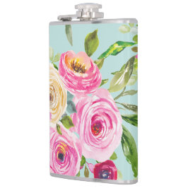 Aqua: Rose in Rosa und Creme Flachmann