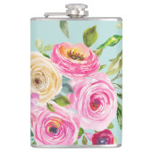 Aqua: Rose in Rosa und Creme Flachmann (Vorderseite)