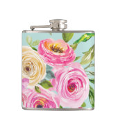 Aqua: Rose in Rosa und Creme Flachmann (Vorderseite)