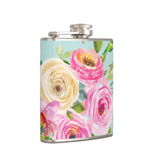 Aqua: Rose in Rosa und Creme Flachmann