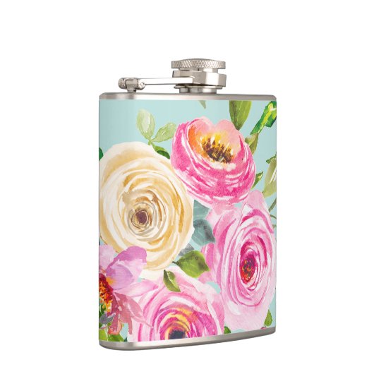 Aqua: Rose in Rosa und Creme Flachmann (Rechts)