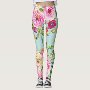 Aqua: Rose in Rosa und Creme Leggings
