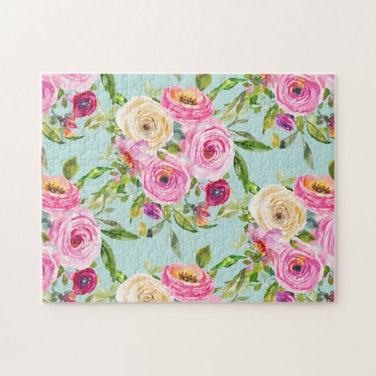Aqua: Rose in Rosa und Creme Puzzle (Horizontal)