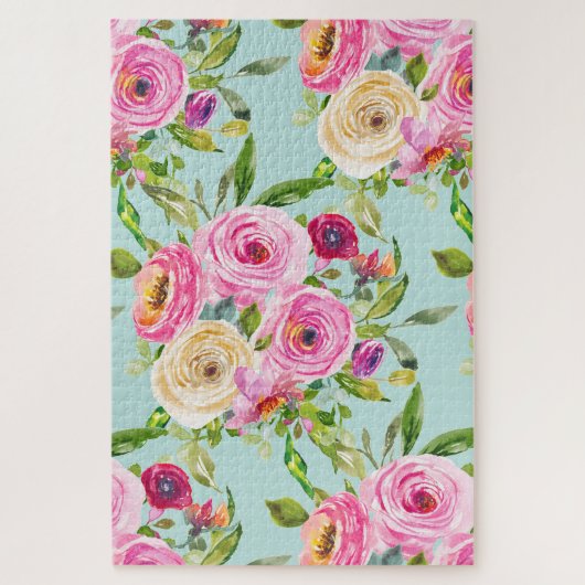 Aqua: Rose in Rosa und Creme Puzzle (Vertikal)