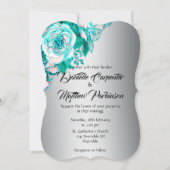 Aqua Rose und Silber Elegance Kurvige Hochzeit Einladung (Vorderseite)