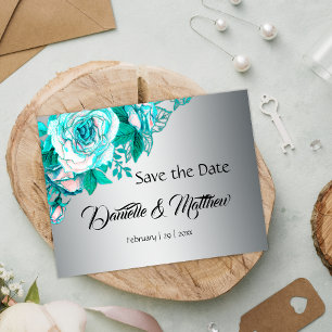 Aqua-Rose und Silber-Hochzeit Sichern Sie das Datu Ankündigungspostkarte