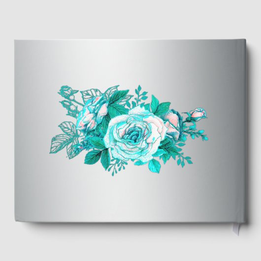 Aqua Rose und Silver Wedding Gästebuch (Rückseite)