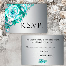 Aqua-Rose und Silver Wedding RSVP Karte