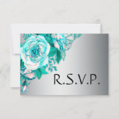 Aqua-Rose und Silver Wedding RSVP Karte (Vorderseite)