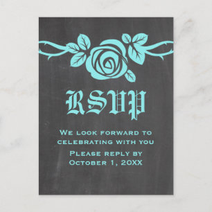 Aqua-Rosen-Schreibtafel-RSVP-Postkarte Einladungspostkarte