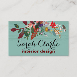 Aqua-rotes Vintages Blumenmuster Visitenkarte