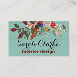 Aqua-rotes Vintages Blumenmuster Visitenkarte