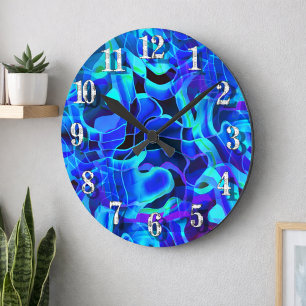 Aqua Royal Blue Asymmetric Runde Wanduhr