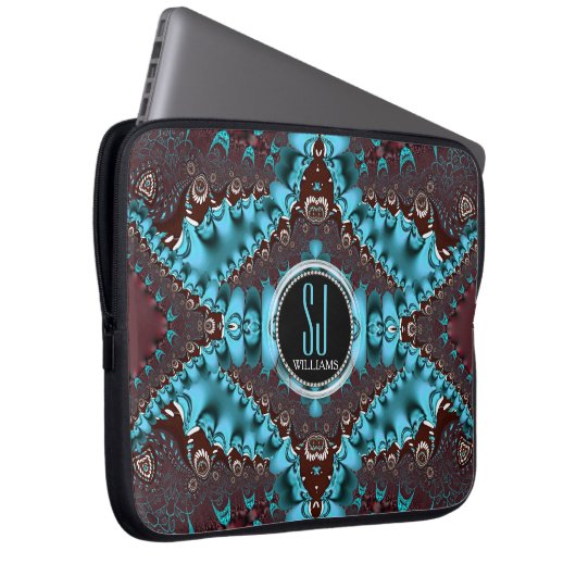 Aqua Royale Fraktal Lace Monogram Notebook Laptopschutzhülle (Vorne Rechts)