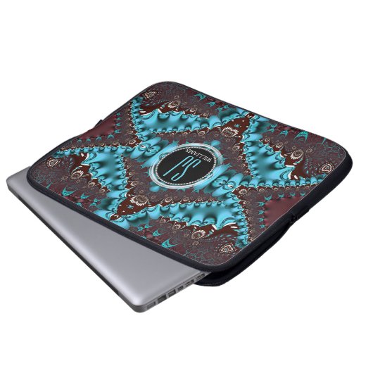 Aqua Royale Fraktal Lace Monogram Notebook Laptopschutzhülle (Vorne Knopf)