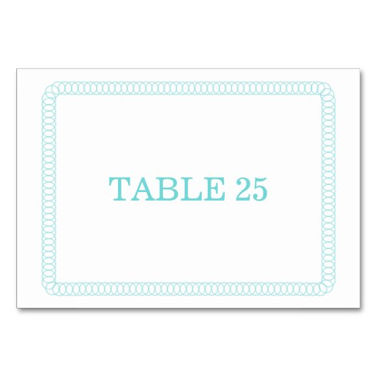 Aqua-Rundtischkarte Tischnummer (Vorderseite)
