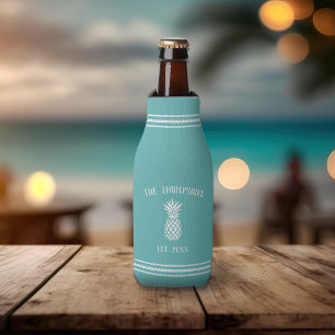 Aqua Rustic Ananas Personalisiert Familienname Flaschenkühler