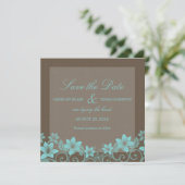 Aqua Rustic Floral Save the Date einladen (Stehend Vorderseite)