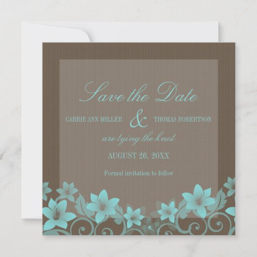 Aqua Rustic Floral Save the Date einladen (Vorderseite)