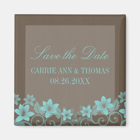 Aqua Rustic Floral Save the Date Magnet (Vorne)
