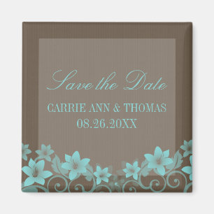 Aqua Rustic Floral Save-the-Date-Magnet Magnet