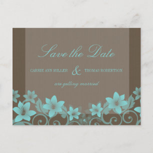 Aqua Rustic Floral Save the Date Postkarte
