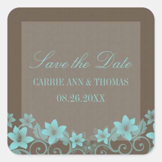 Aqua Rustic Floral Save the Date Stickers (Vorderseite)