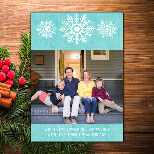 Aqua Rustic Snowflake Foto Feiertagskarte