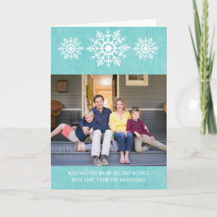 Aqua Rustic Snowflake Foto Feiertagskarte