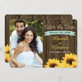 AQUA RUSTIC SUNFLOWING SAVE THE DATE KARTE (Vorne/Hinten)