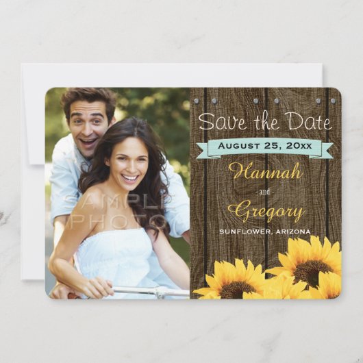 AQUA RUSTIC SUNFLOWING SAVE THE DATE KARTE (Vorderseite)