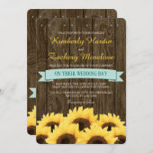 AQUA-RUSTIKALE SONNENBLUME-HOCHZEITS-EINLADUNG EINLADUNG (Vorne/Hinten)