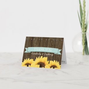 AQUA RÜSTIKALE SONNENBLUMEN HOCHZEITS-DANKE-KARTE DANKESKARTE